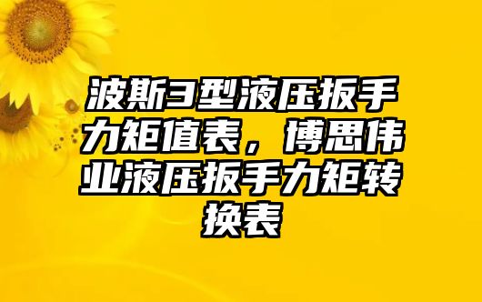 波斯3型液壓扳手力矩值表，博思偉業(yè)液壓扳手力矩轉(zhuǎn)換表